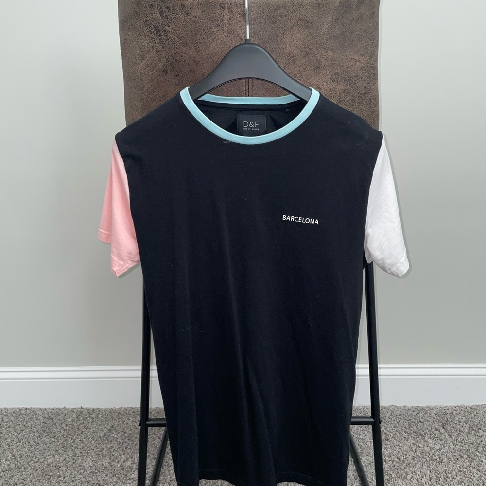 Men's Black, Pink, and White Barcelona T-Shirt